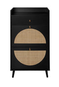 Zehuoge Rattan Shoe Cabinet With 2 Flip Drawers, Narrow Hidden Entrance Hallway Black Free Standing Shoe Racks For Heels, Slippers (Black)