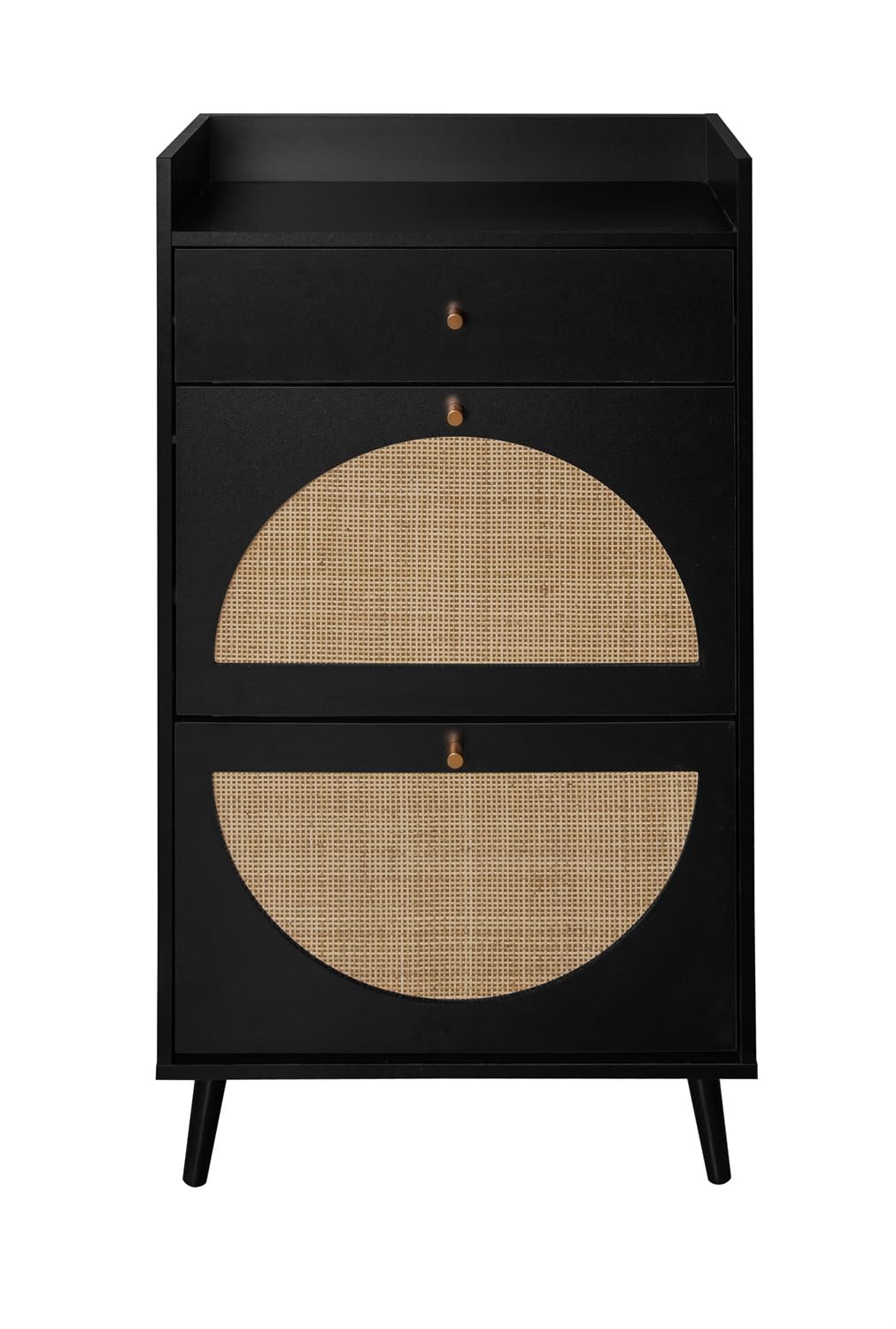 Zehuoge Rattan Shoe Cabinet With 2 Flip Drawers, Narrow Hidden Entrance Hallway Black Free Standing Shoe Racks For Heels, Slippers (Black)