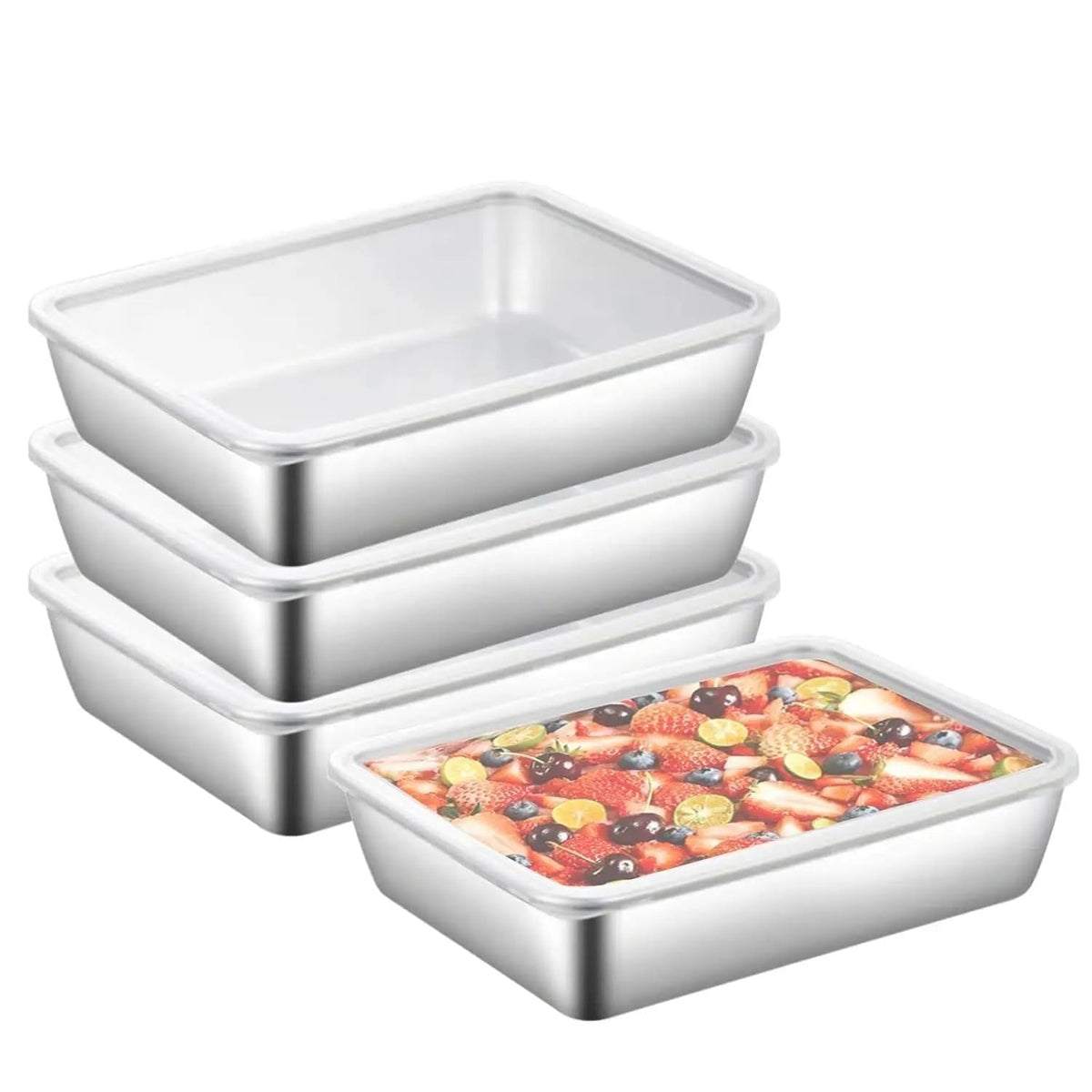 Cinzen 4 Pcs Stainless Steel Food Storage Container with Transparent Lids, Steel Food Tray Set for Kitchen, Refrigerator, Meal P