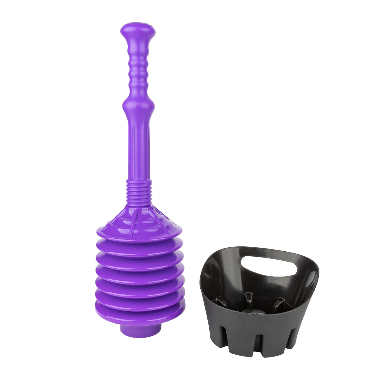 JS Jackson Supplies Purple Bellows Accordion Toilet Plunger with Black Storage Tray