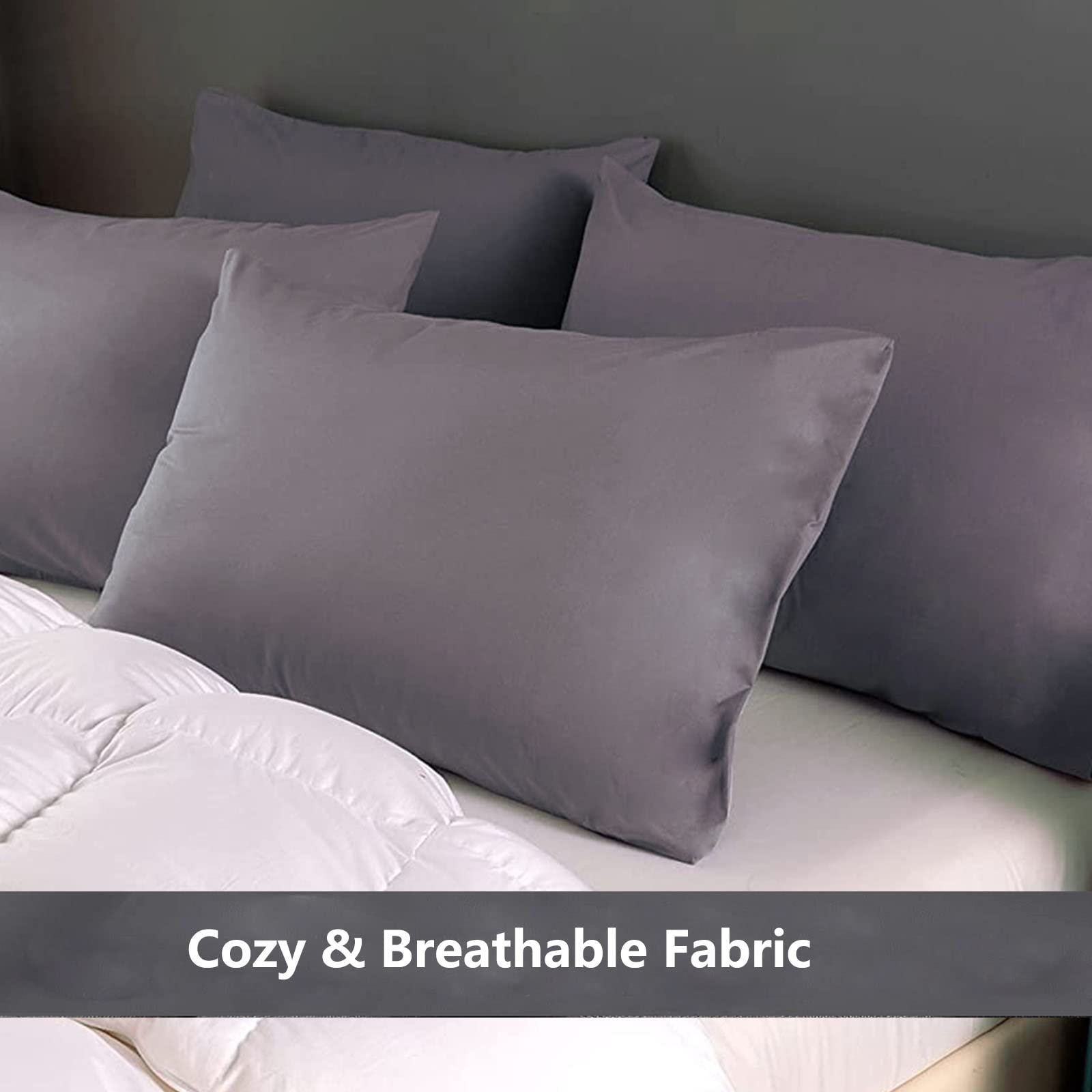 Premium Grey Pillowcases 6 Pack, King Size, Soft Brushed 1800 Thread Count Microfiber, Allergies Free, Wrinkle Resistant, Tailor