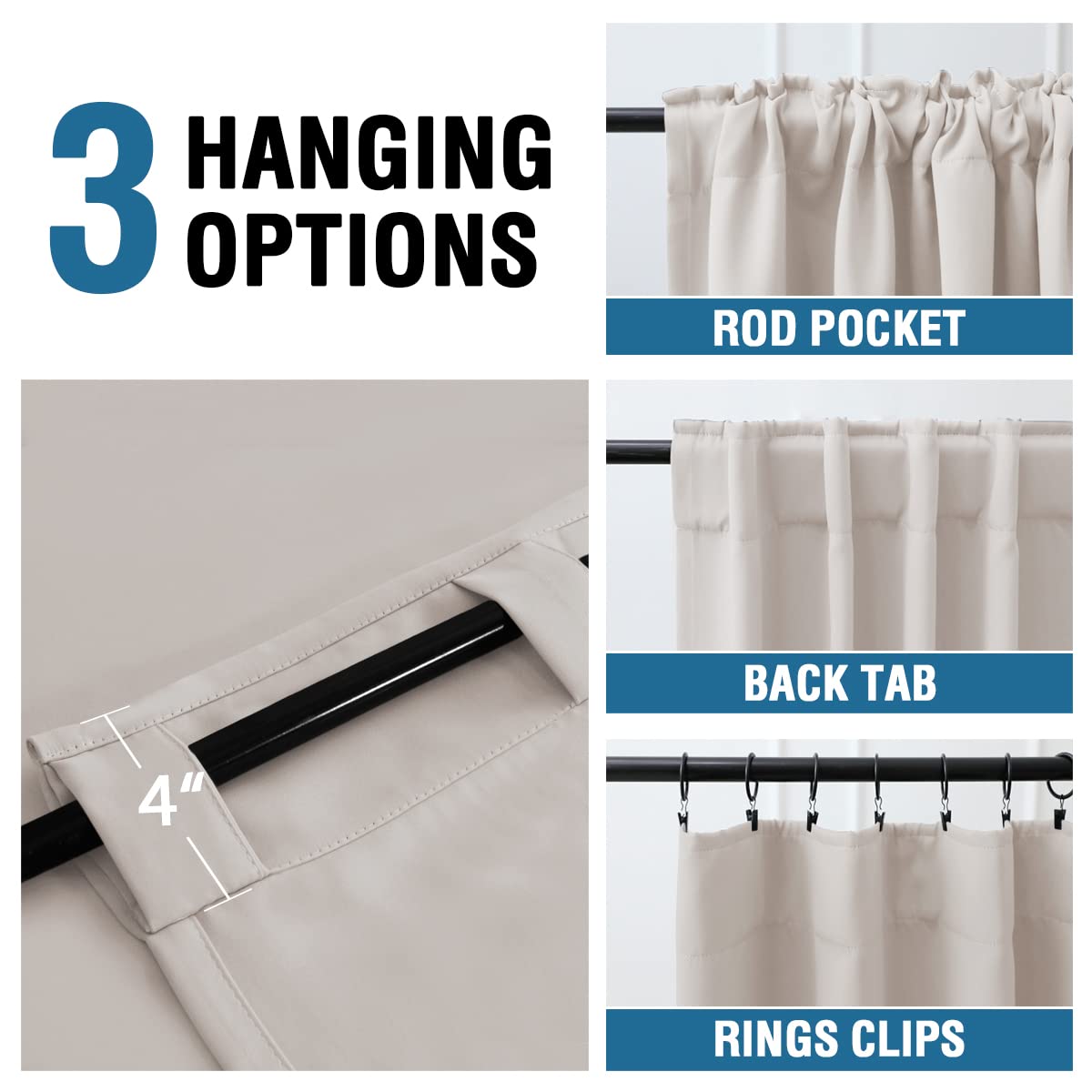 H.Versailtex Blackout Curtains Thermal Insulated Window Treatment Panels Room Darkening Blackout Drapes For Living Room Back Tab/Rod Pocket Bedroom Draperies (2 Panels, Stone, 42 X 84 Inch)