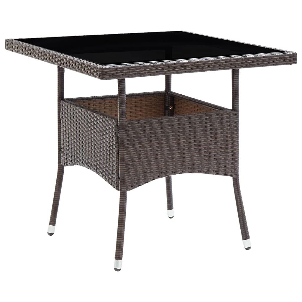 vidaXL Patio Dining Set 3 Piece Garden Outdoor Lawn Yard Terrace Balcony Backyard Table and Chair Furniture Brown Poly Rattan and Glass