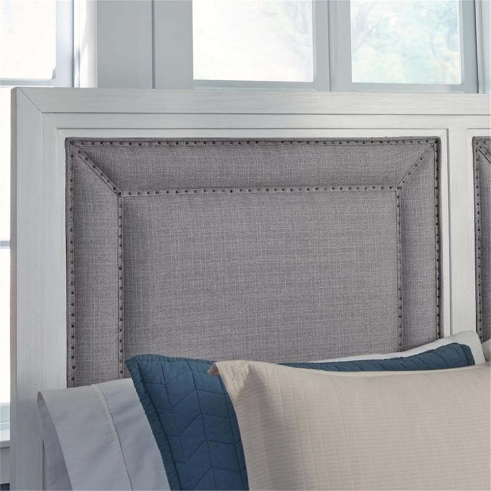 American Woodcrafters Dunescape 79&Quot; W Wood King Upholstered Headboard In White