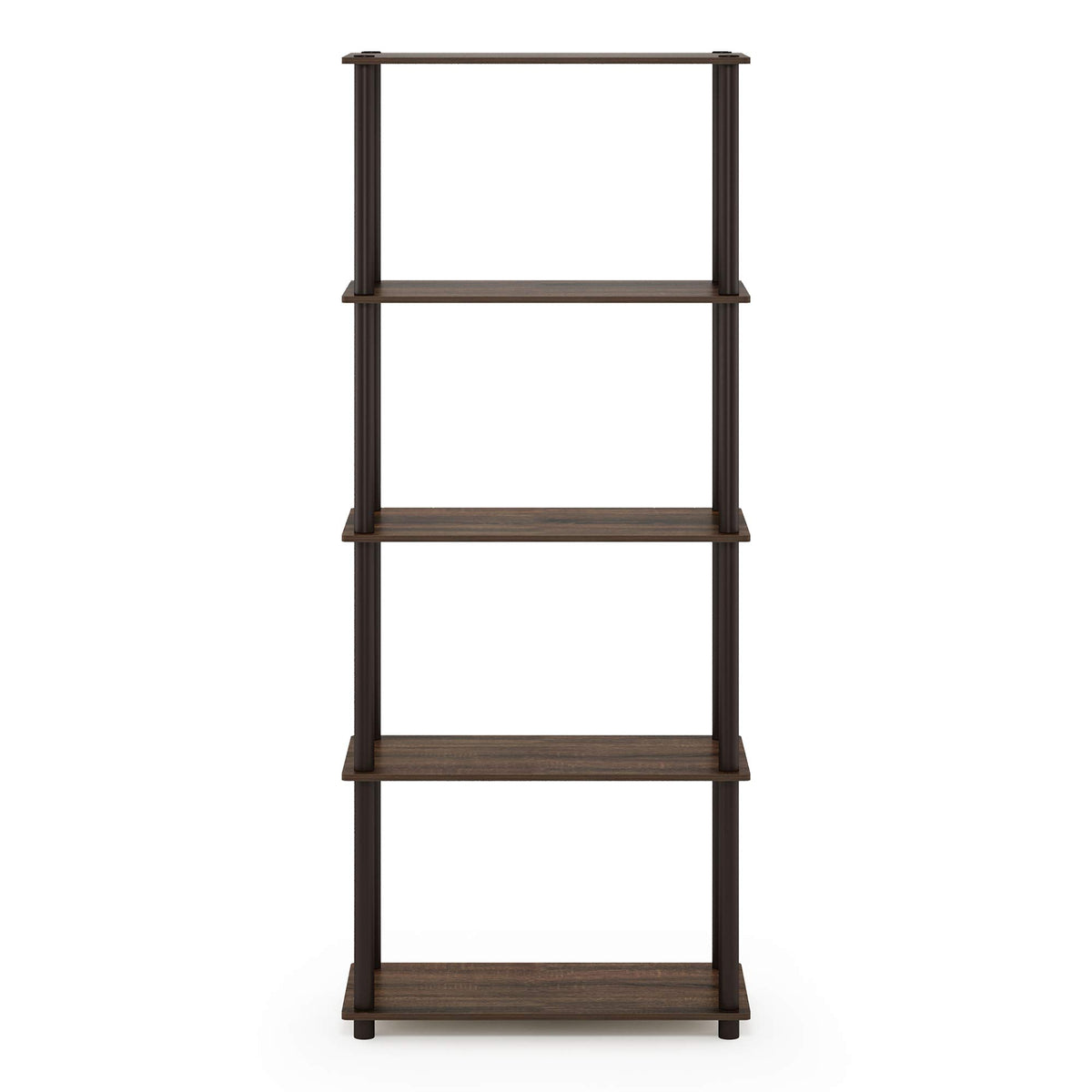 Furinno Turn-N-Tube 5-Tier Multipurpose Shelf / Display Rack / Storage Shelf / Bookshelf, Round Tubes, Walnut/Brown