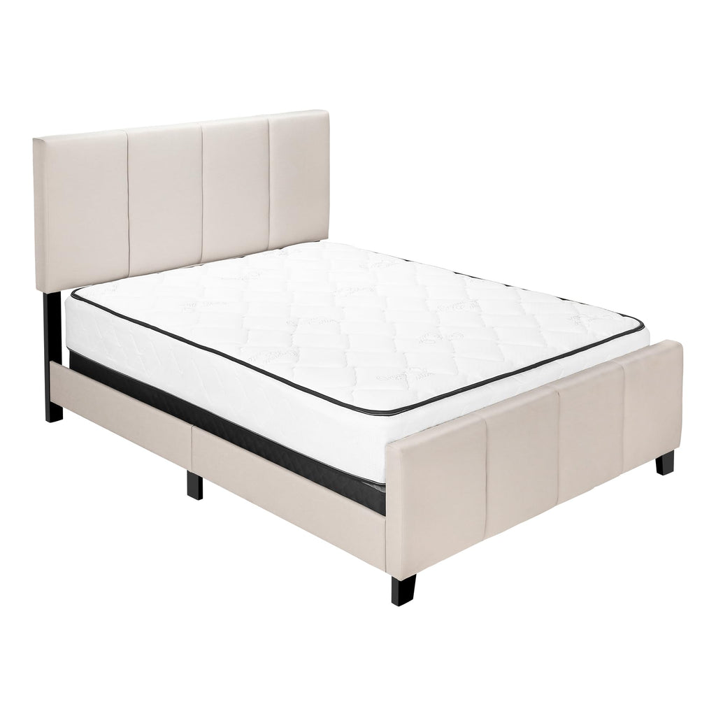 Monarch Specialties I 6026Q Bed, Queen Size, Platform, Bedroom, Frame, Upholstered, Linen Look, Beige, Black, Transitional