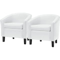 Topeakmart White Leather Chair, Modern And Comfy Faux Leather Accent Chair, Upholstered Barrel Chair Club Chair With Wooden Legs