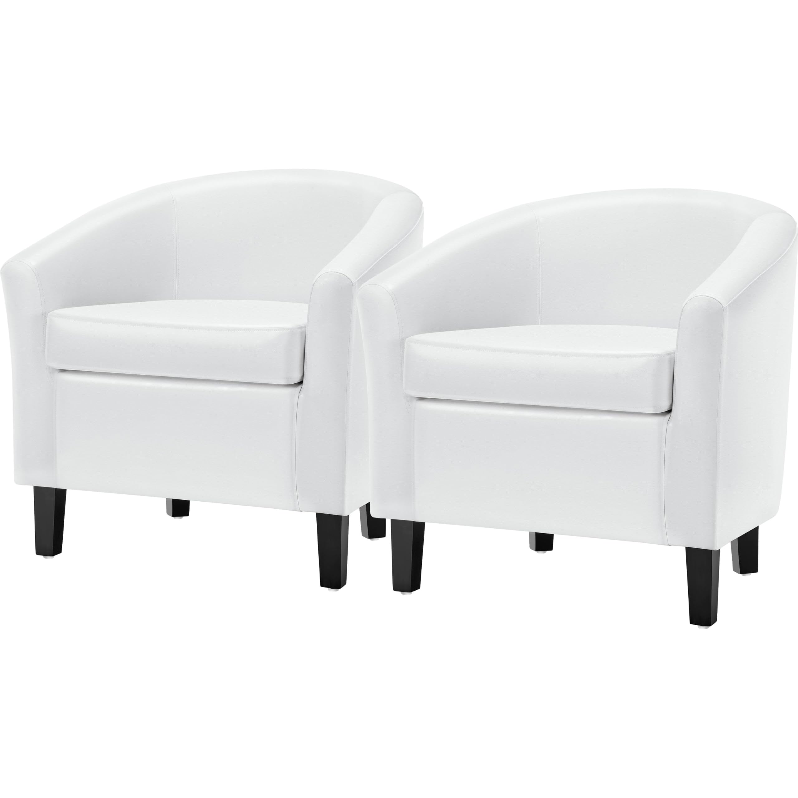 Topeakmart White Leather Chair, Modern And Comfy Faux Leather Accent Chair, Upholstered Barrel Chair Club Chair With Wooden Legs