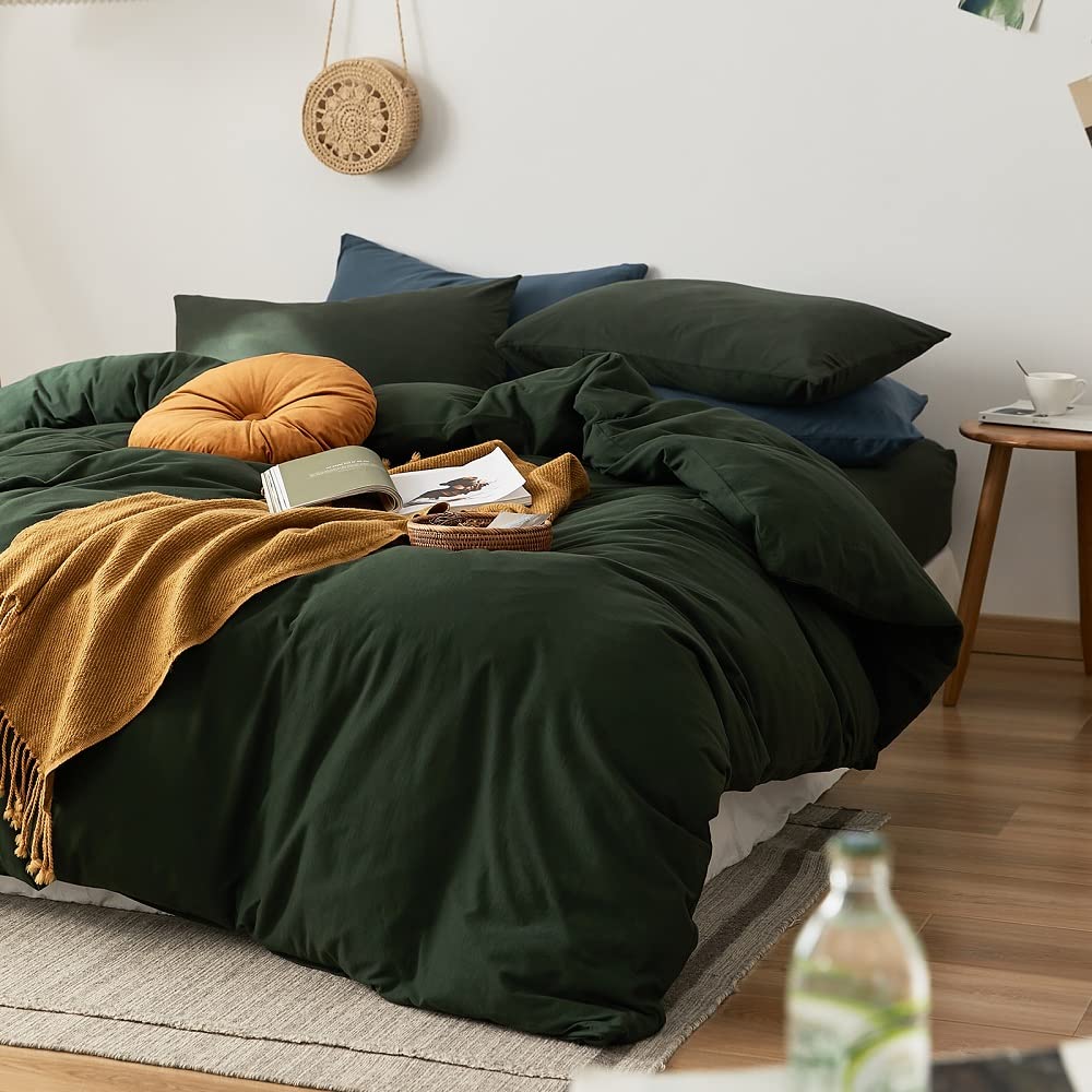 Amwan Dark Green Duvet Cover 100% Jersey Knit Cotton Duvet Cover King Olive Green Comforter Cover Luxury Soft T Shirt Cotton Bed