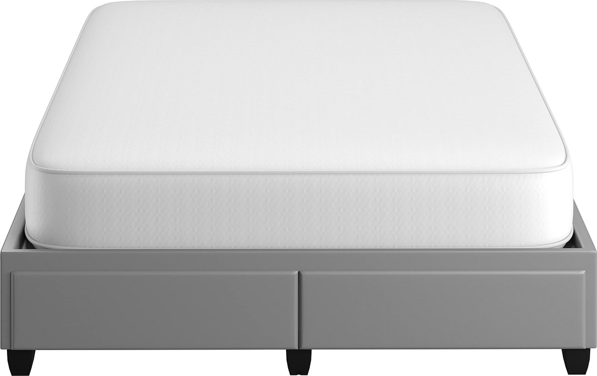 Boyd Sleep Parma Uplift Upholstered Platform Bed Frame Mattress Foundation, Dual Front Storage Drawers, and Strong Wood Slat Supports: Faux Leather, Grey, Full