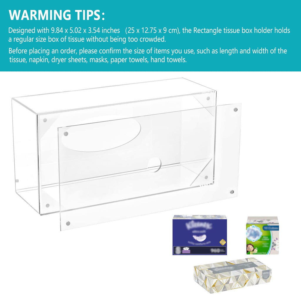 Hblife Tissue Dispenser Box Cover Rectangular Clear Acrylic Mask Case Holder With Magnetic Bottom, Dryer Sheet Holder For Car, B