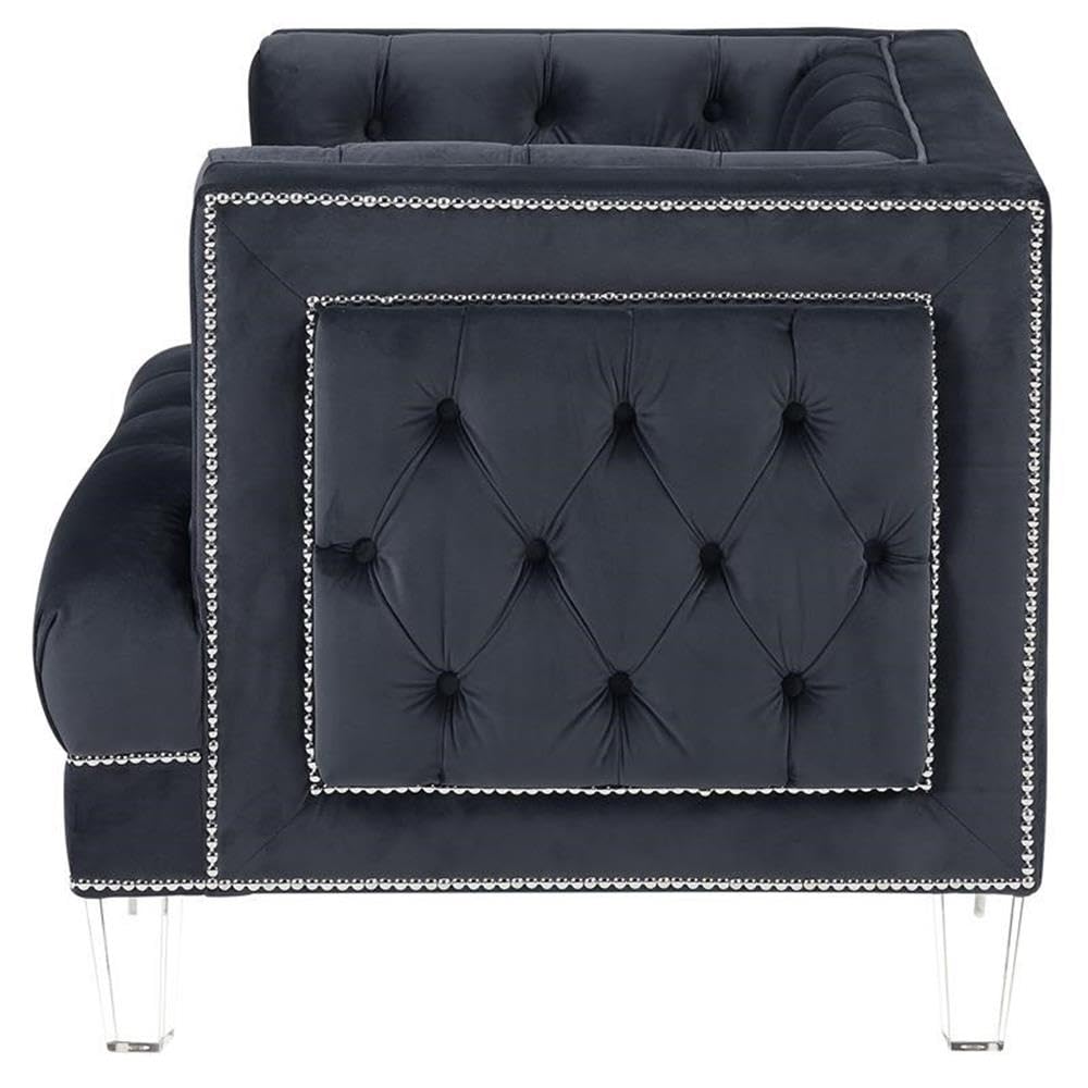 Acme Ansario Button Tufted Velvet Upholstery Chair in Charcoal