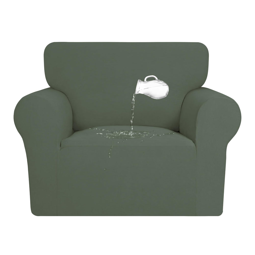 Purefit 100% Dual Waterproof Couch Cover Slipcovers For Couches And Sofas - Stretch Non Slip Fleece Sofa Covers Washable, Leakproof Furniture Protector For Kids, Pets, Dog (Chair, Greyish Green)