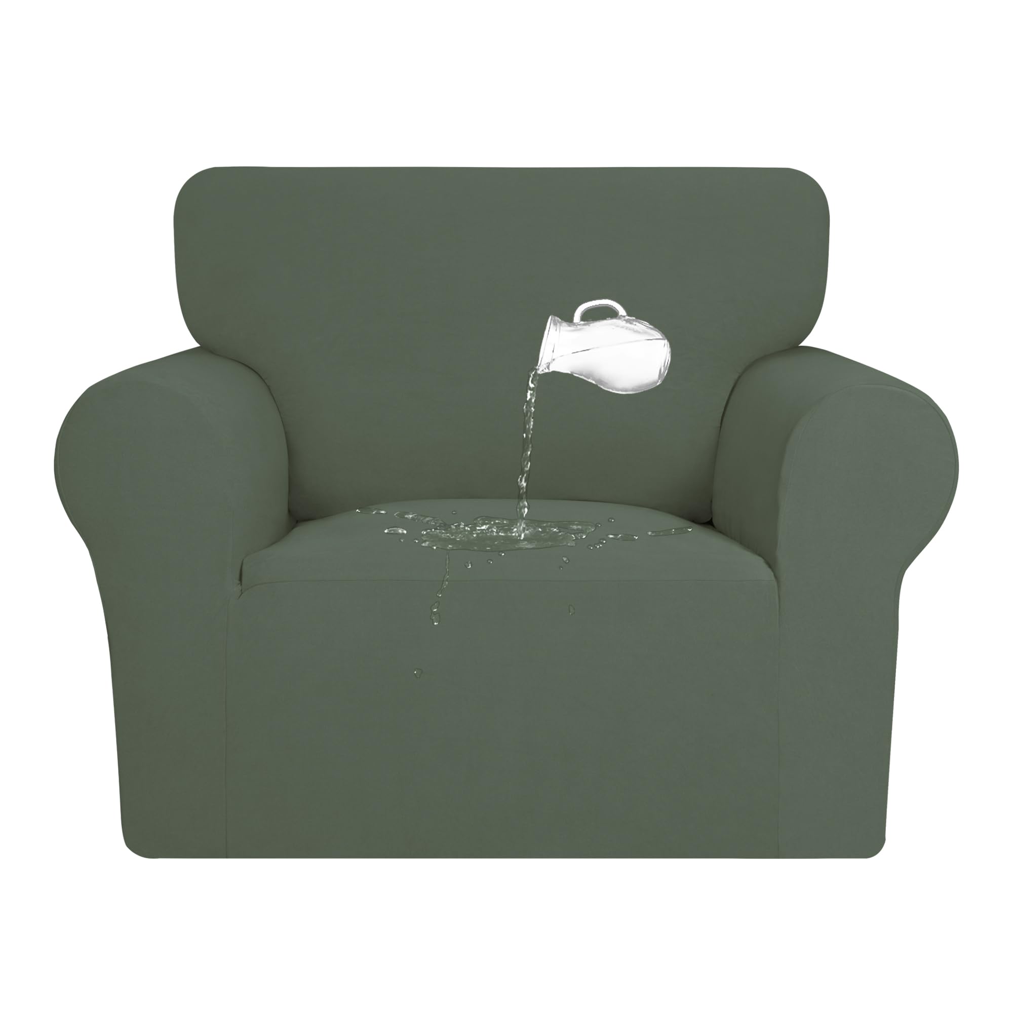 Purefit 100% Dual Waterproof Couch Cover Slipcovers For Couches And Sofas - Stretch Non Slip Fleece Sofa Covers Washable, Leakproof Furniture Protector For Kids, Pets, Dog (Chair, Greyish Green)