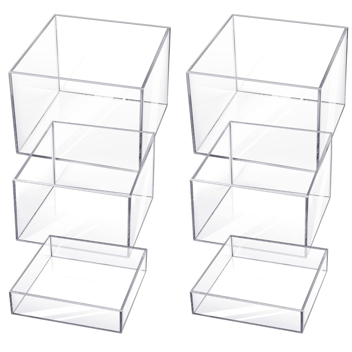 6 Pcs Acrylic Display Risers Acrylic Boxes Acrylic Display Nesting Cubes 5 Sided with Hollow Bottoms Display Stand Shelf for Cos