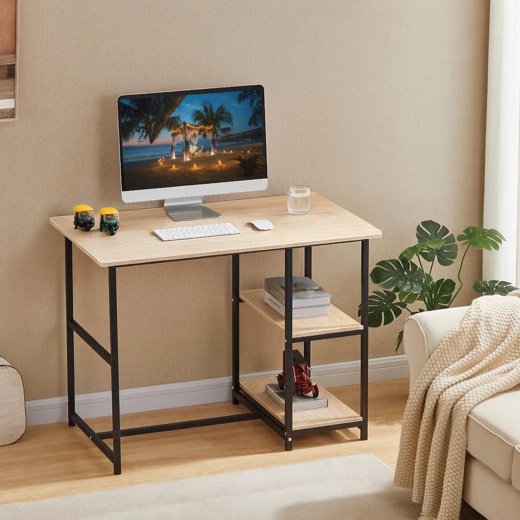 Study Table With 2 Storage Racks,Studying & Work,Home Office Computer Desk For Writing,  Spacesaving Design For Small Rooms (C