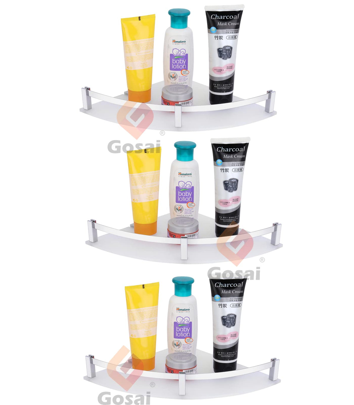 GOSAI Bathroom Accessories Matt Acrylic Glass Shelf, Corner Shower Caddy Shelf Basket Shampoo Holder Organizer, A Wall Mounted B
