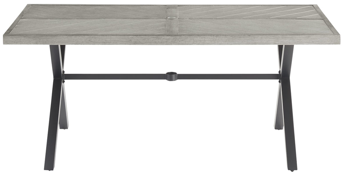 Crosley Furniture Otto 6-Person Rectangular Outdoor Dining Table with Umbrella Hole for Outside Patio, Matte Black with Gray Tabletop