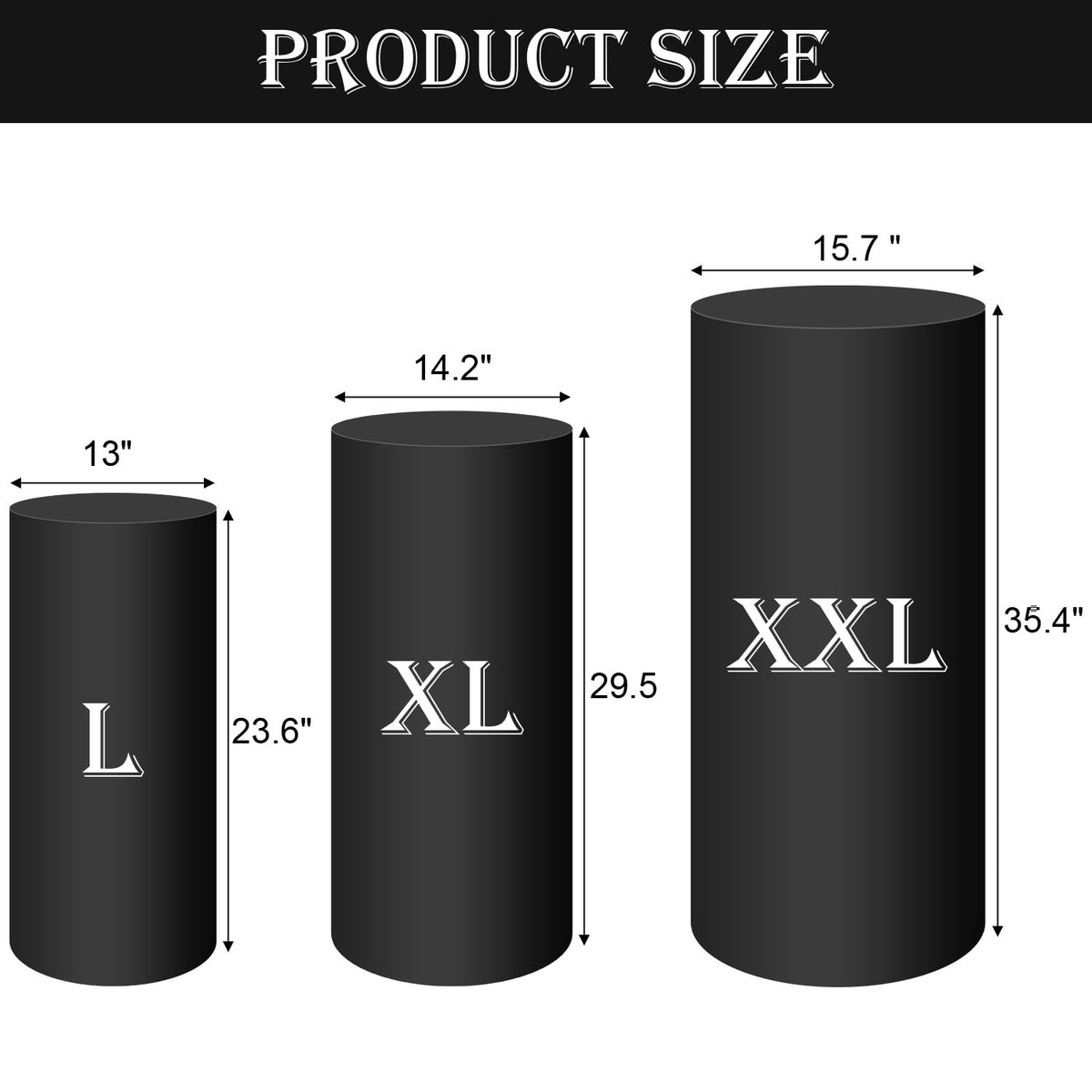 Saitimade Set Of 3 - Black Cylinder Pedestal Stand Covers, Flexible Cylinder Stand Covers For Party, Wedding Or Birthday Event D