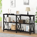 IBF Black Console Table, Modern Sofa Table Behind Couch, Industrial Entryway Table for Hallway Living Room, Farmhouse Wooden Met