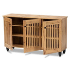 Baxton Studio Fernanda Modern and Contemporary Oak Brown Finished Wood 3-Door Shoe Cabinet