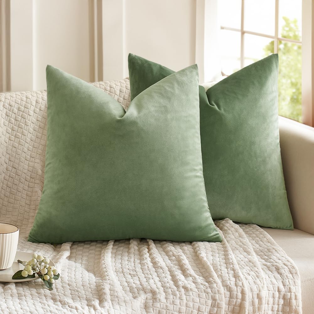 Miulee Pack Of 2 Sage Green Pillow Covers 18X18 Inch Decorative Velvet Throw Pillow Covers Modern Soft Couch Throw Pillows Farmh