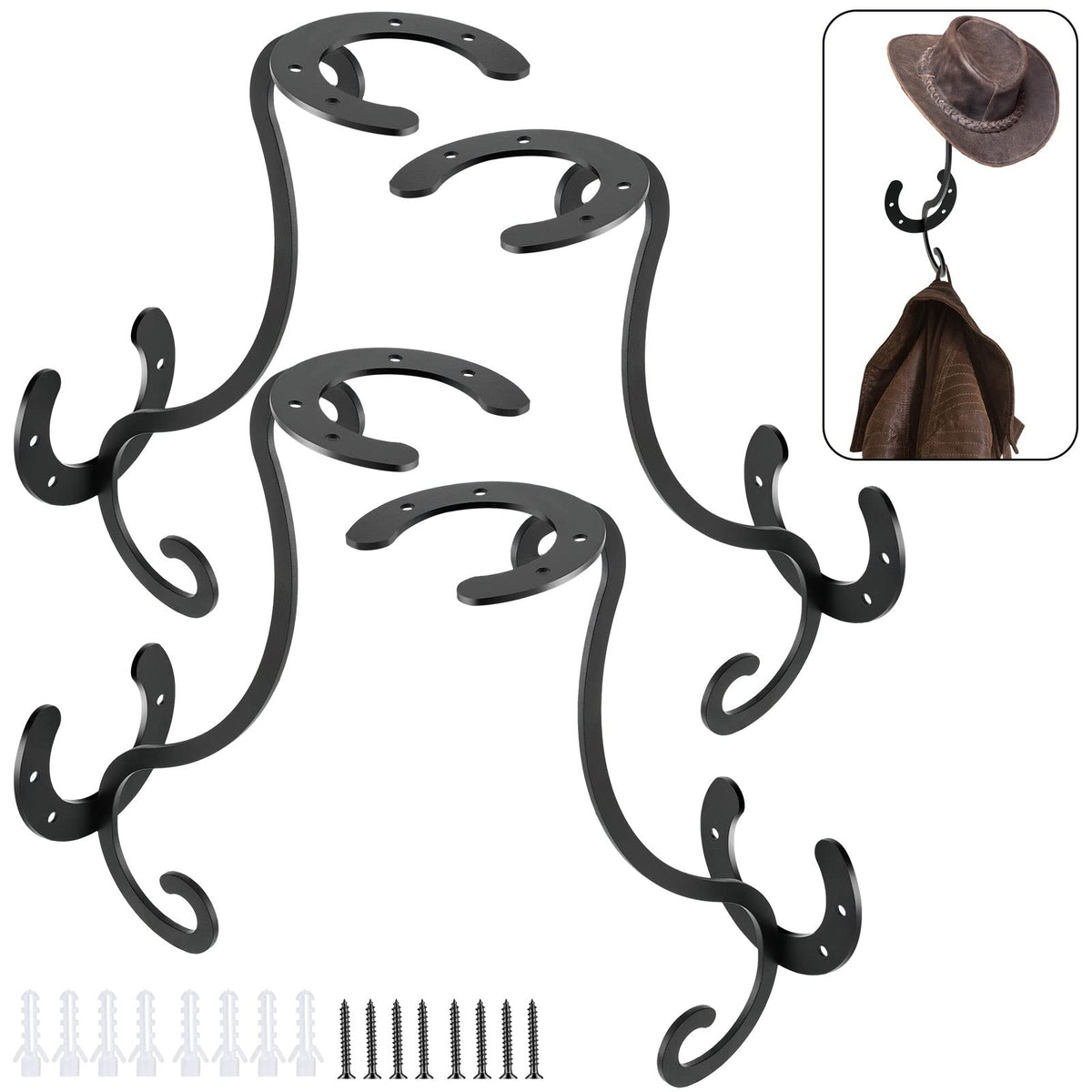 Qunclay Western Cowboy Hat Holder for Wall Decorative Wall Mounted Holder Metal Cowboy Hat Holder Rustic Hat Organizer for Hat C