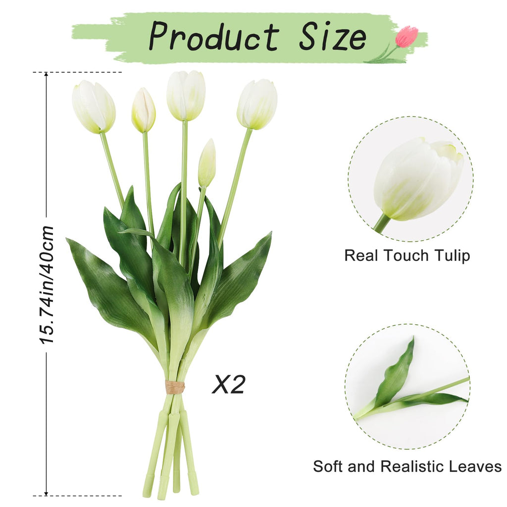 Beferr 10Pcs White Tulips Artificial Flowers Faux Tulip Real Touch Tulip Fake Flowers Bouquets
