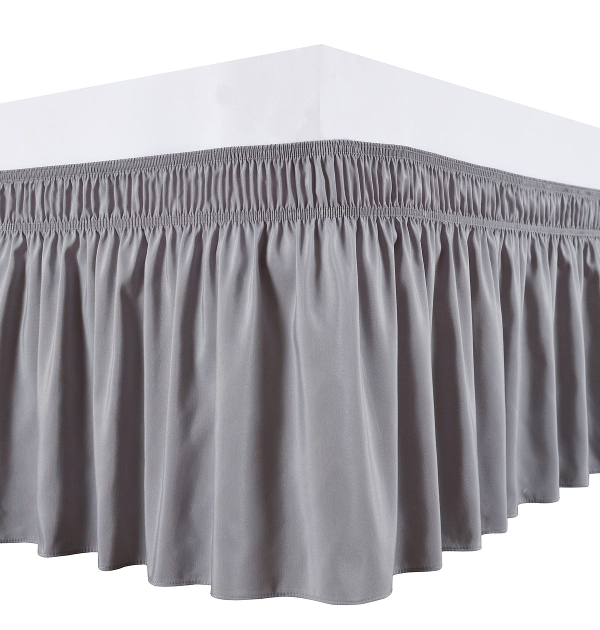 Biscaynebay Wrap Around Bed Skirts For Queen Beds 16' Drop, Silver Grey Adjustable Elastic Dust Ruffles Easy Fit Wrinkle & Fade