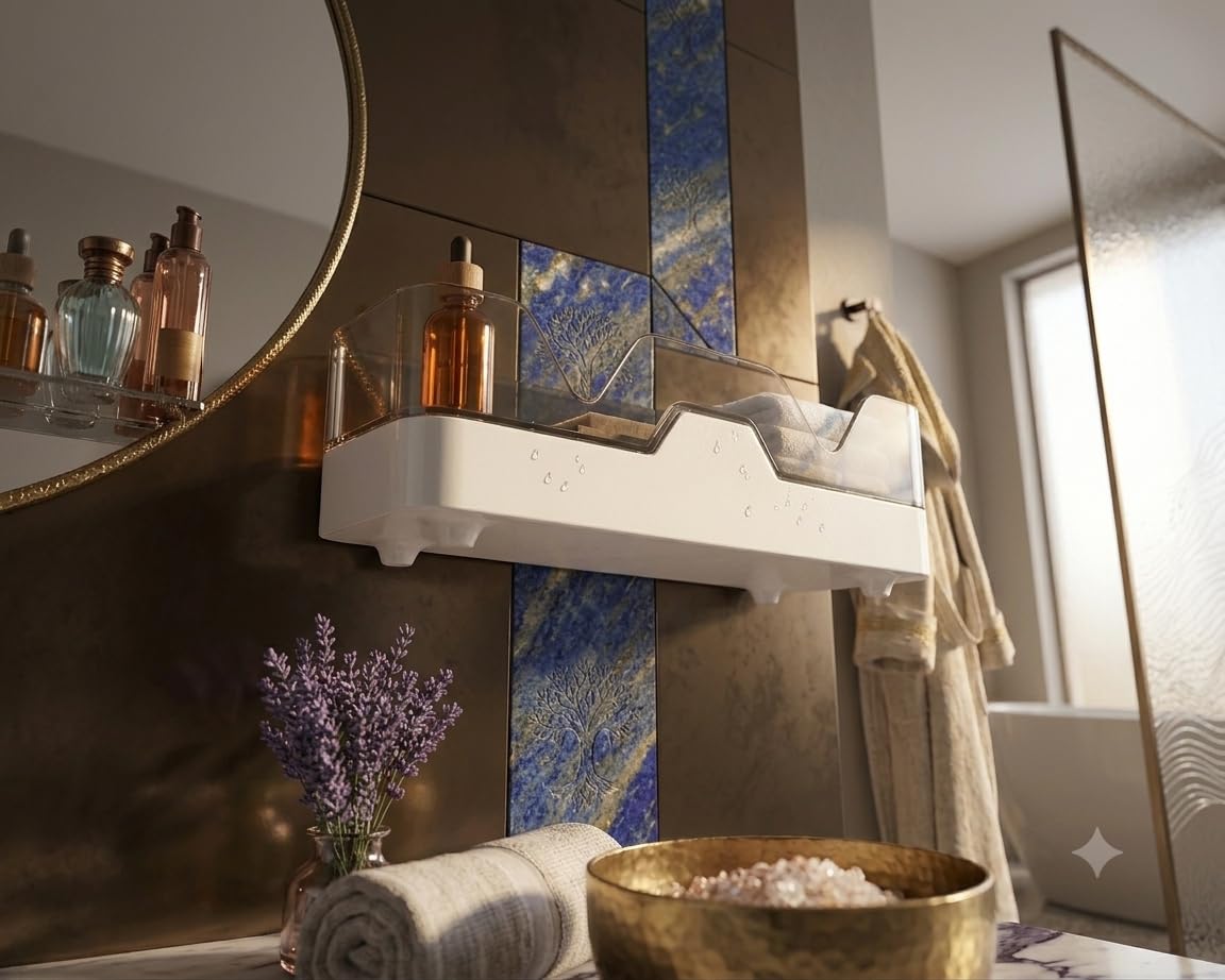 WallMounted Bathroom Shelf Organiser With Transparent Lid