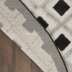 HomeRoots 100% Polypropylene 5’ Round Black White Gray Indoor Outdoor Area Rug