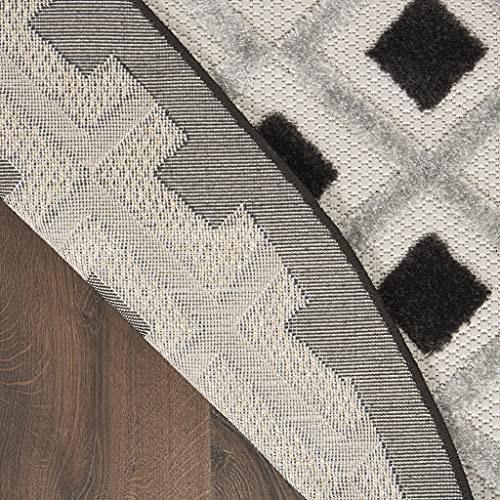 HomeRoots 100% Polypropylene 5’ Round Black White Gray Indoor Outdoor Area Rug