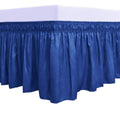 Purefit Wrap Around Ruffled Bed Skirt With Adjustable Elastic Belt - 14 Inch Drop Easy To Put On, Wrinkle Free Bedskirt Dust Ruffles, Bed Frame Cover For Queen, King And C-King Size Bed, Classic Blue