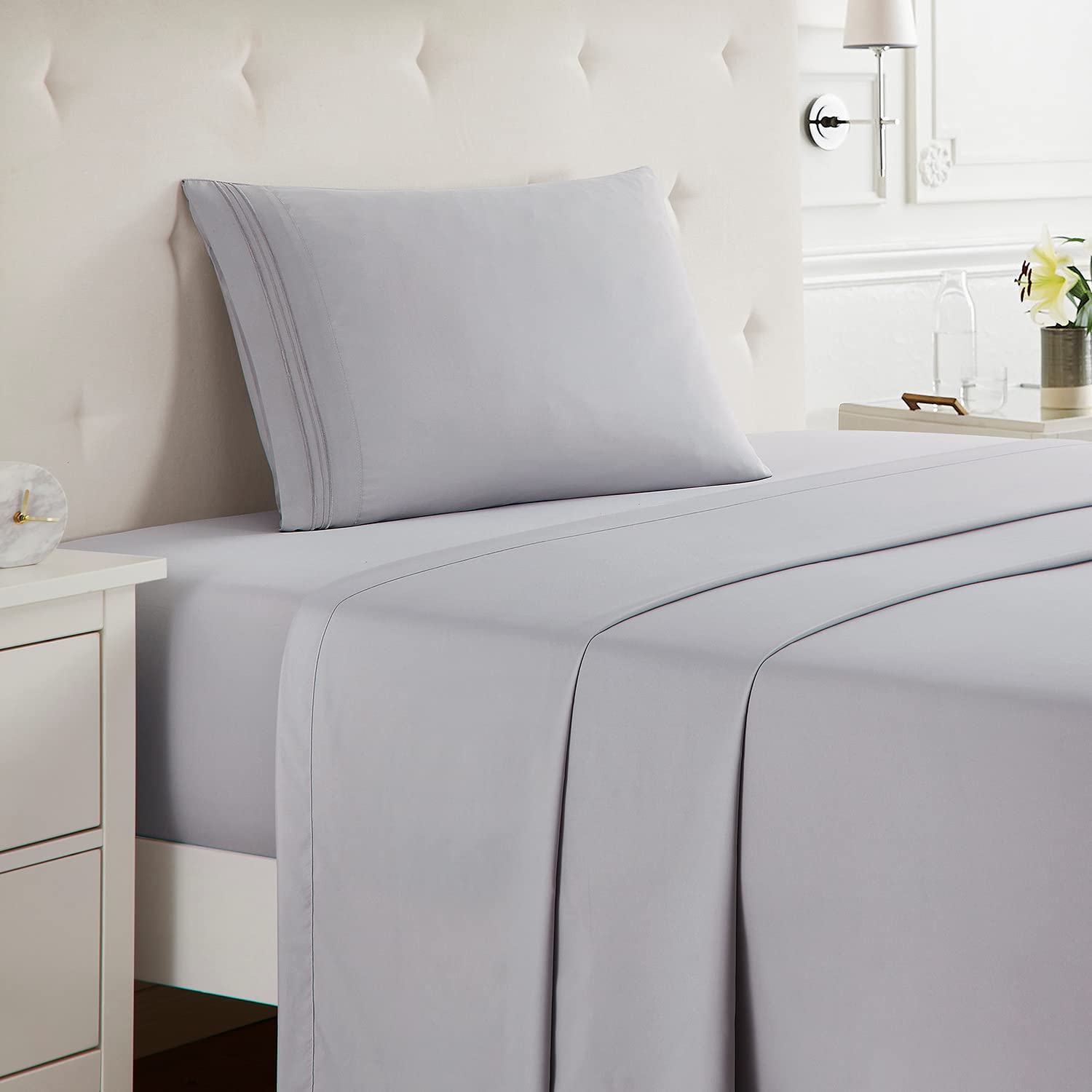 Nestl Twin Xl Sheets Set - 3 Piece Twin Xl Bed Sheets, Deep Pocket, Hotel Luxury, Extra Soft, Breathable And Cooling, Grey Laven