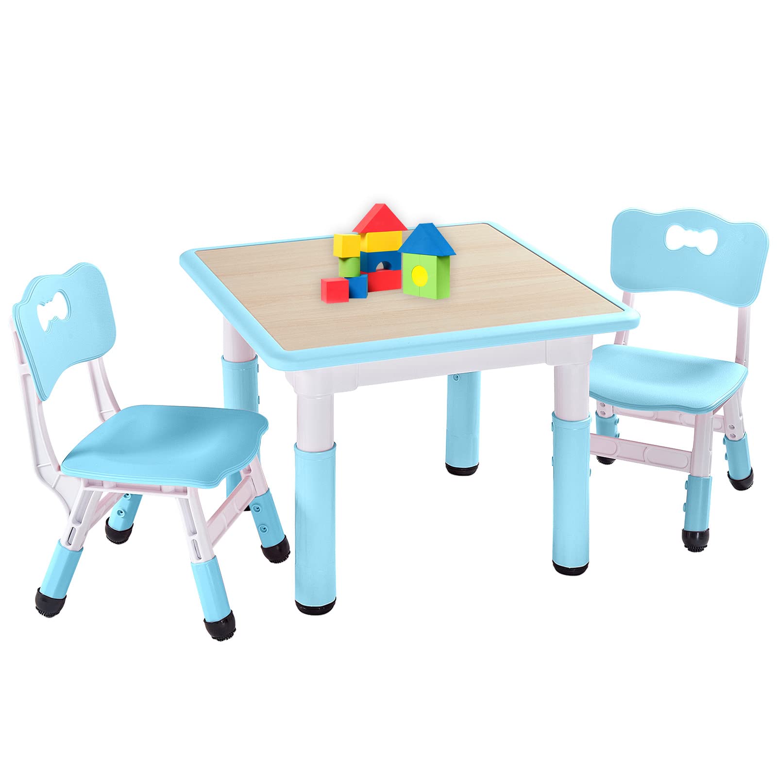 FUNLIO Kids Table and 2 Chairs Set, Height Adjustable Toddler Table and Chair Set for Ages 3-8, Easy to Wipe Arts & Crafts Table
