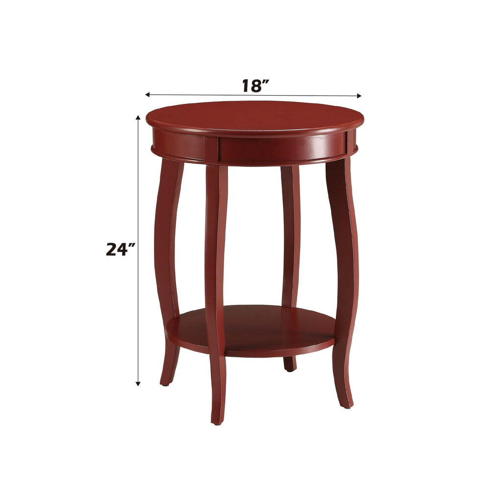 Acme Aberta Wood Round End Table With Bottom Shelf In Red