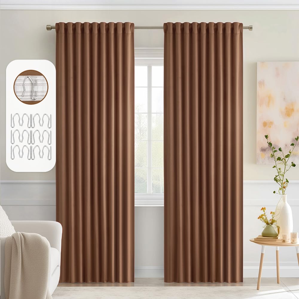 Miulee Back Tab Blackout Curtains 90 Inch Long 2 Panels Set For Living Room Bedroom, Rod Pocket/Pinch Pleated Thermal Insulated Room Darkening Light Blocking Curtain, 52 X 90 Inch, Cappuccino Brown