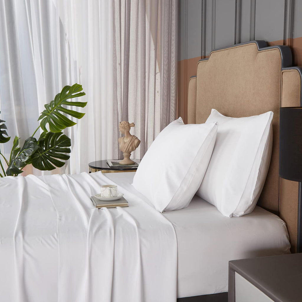 Hyprest King Size Sheet Set,Rayon Derived From Bamboo, Deep Pocket Sheets Fits 18'-24' Thick Mattress,White Sheets Luxury Cool