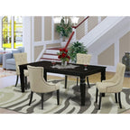 East West Furniture Lgfr5-Blk-02 5 Piece Dining Room Set Includes A Rectangle Wooden Table With Butterfly Leaf And 4 Light Beige Linen Fabric Parson Dining Chairs, 42X84 Inch, Black