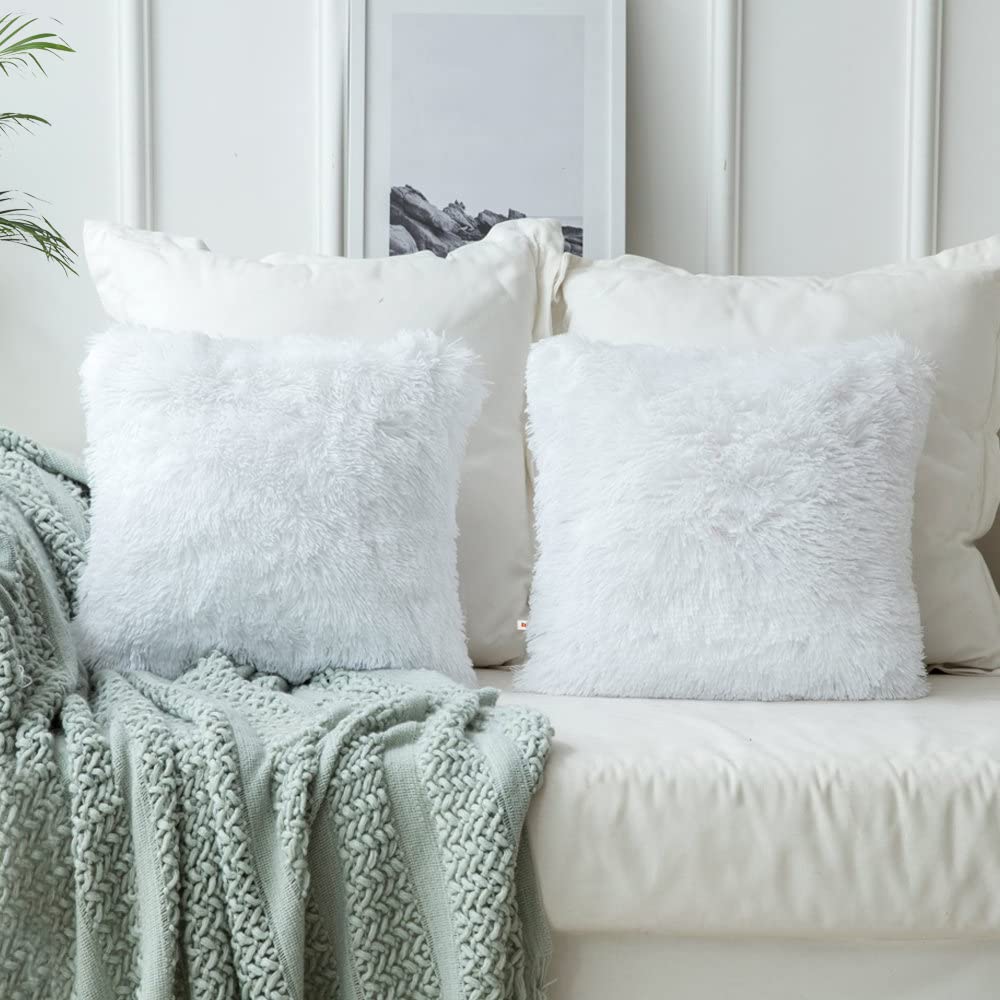 Wondershala White Fur Cushion Cover Set Of 2 Square Pillow Covers 20X20 Inches / 50.8Cm X 50.8Cm