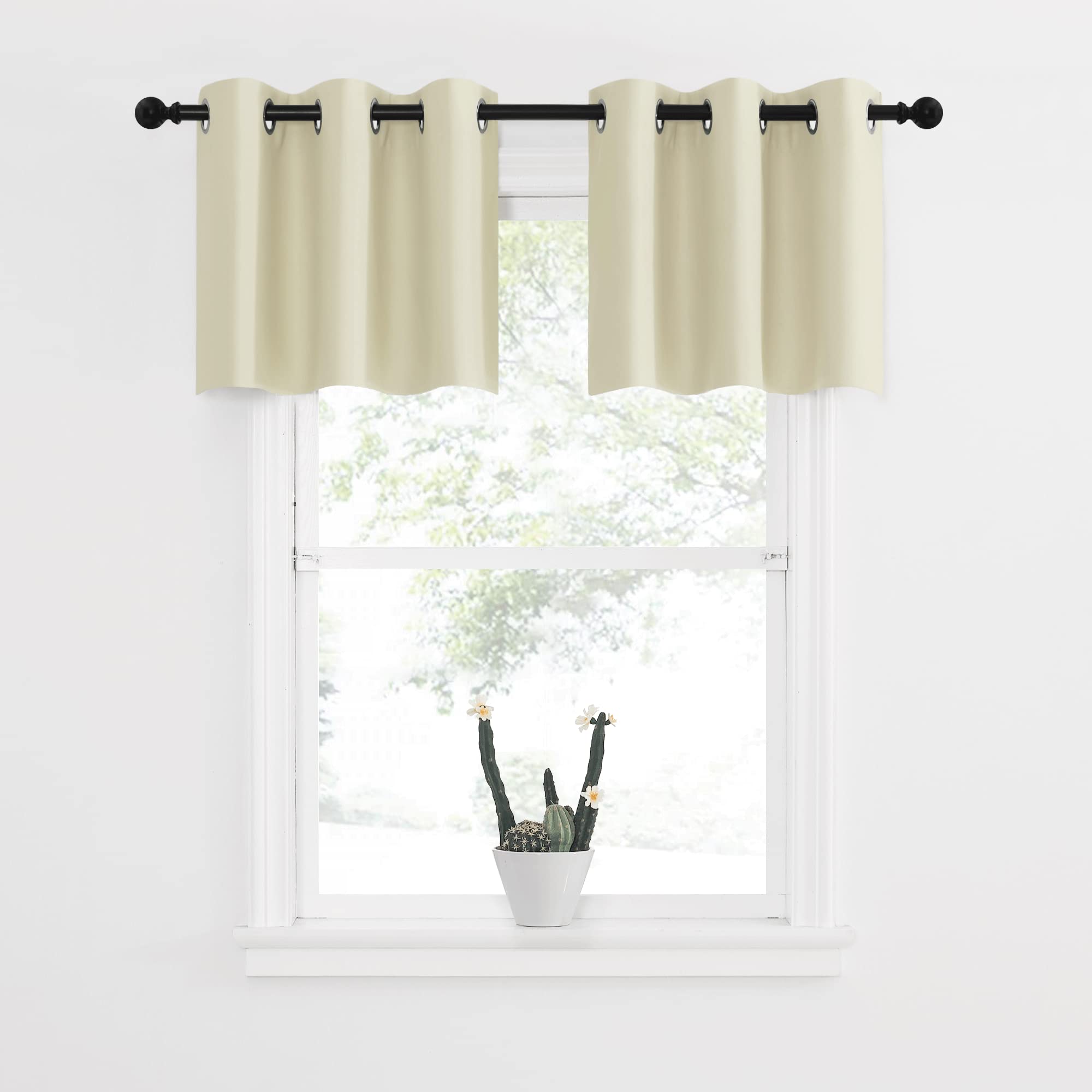 Nicetown Mini Curtain - Farmhouse Style Kithcne Curtains Small Window Room Darkening Curtain Tiers Thermal Insulated Window Treatment Grommet Curtains, Light Beige, 2 Pieces, 42' Wide X 18' Long
