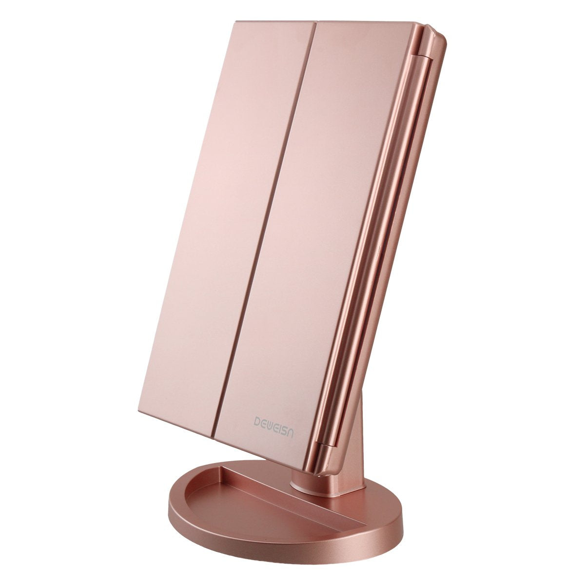 deweisn Dresser Mount Tri-Fold Lighted Vanity Mirror with 21 LED Lights, Touch Screen and 3X/2X/1X Magnification, Two Power Supp