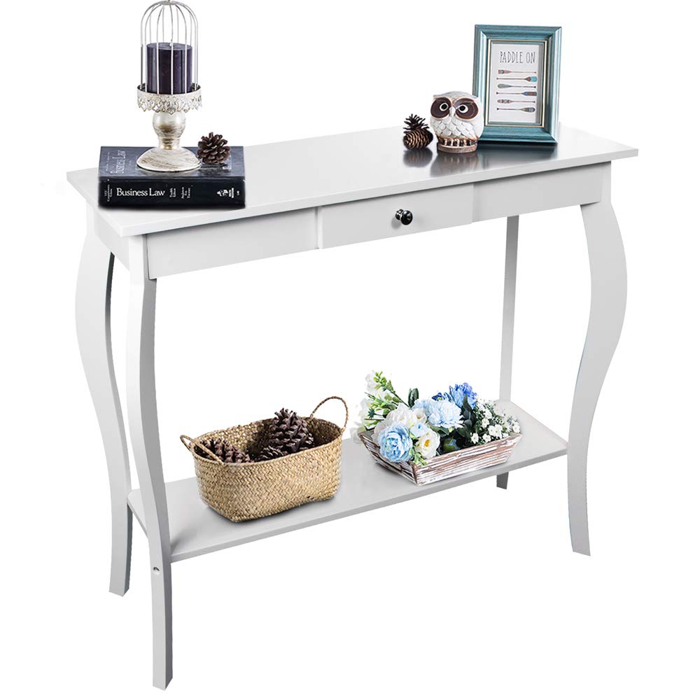 Choochoo Narrow Console Table With Drawer, Chic Accent Sofa Table, Entryway Table, White