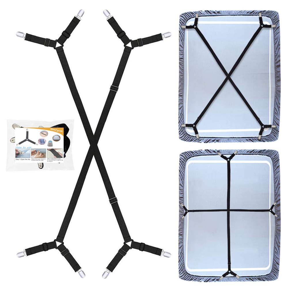 QoeCycth Bed Sheet Holder Straps, 2Pcs Adjustable Crisscross Fitted Sheet Band Straps Grippers Suspenders,Triangle Elastic Mattress Cover Holder Fasteners for All Bed Sheets, Mattress Covers