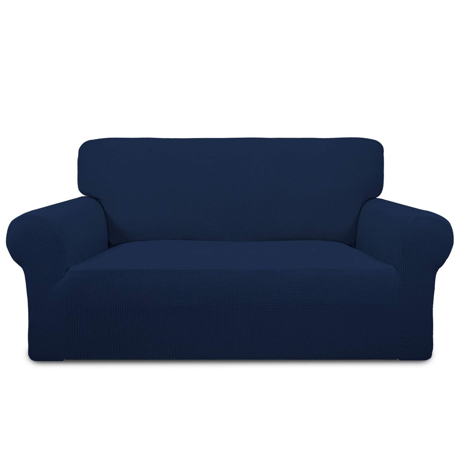 Purefit Stretch Loveseat Sofa Slipcover – Spandex Jacquard Non Slip Soft Couch Sofa Cover, Washable Furniture Protector With Non Skid Foam And Elastic Bottom For Kids (Loveseat, Navy)