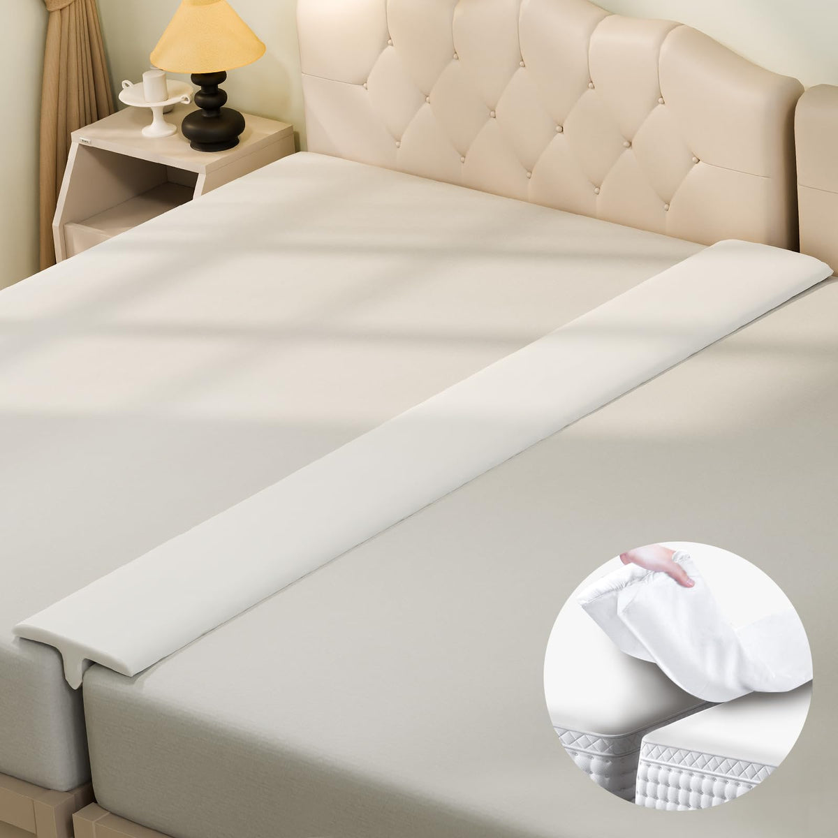 ENITYA 12" Wide Split King Gap Filler for Adjustable Bed, High Density Foam, White, Fits 0-3" Gap