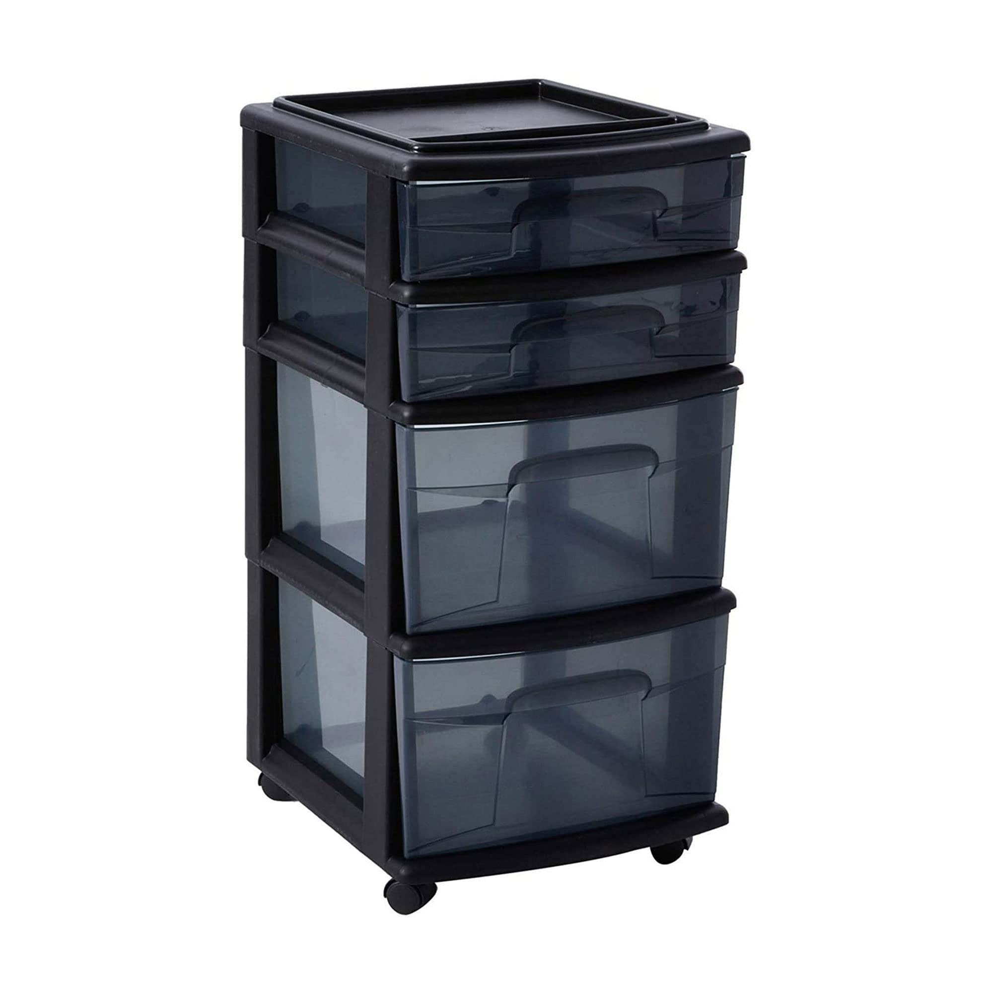 HOMZ 4-Drawer Plastic Storage Cart, Home & Office Rolling Organizer, Black-Clear