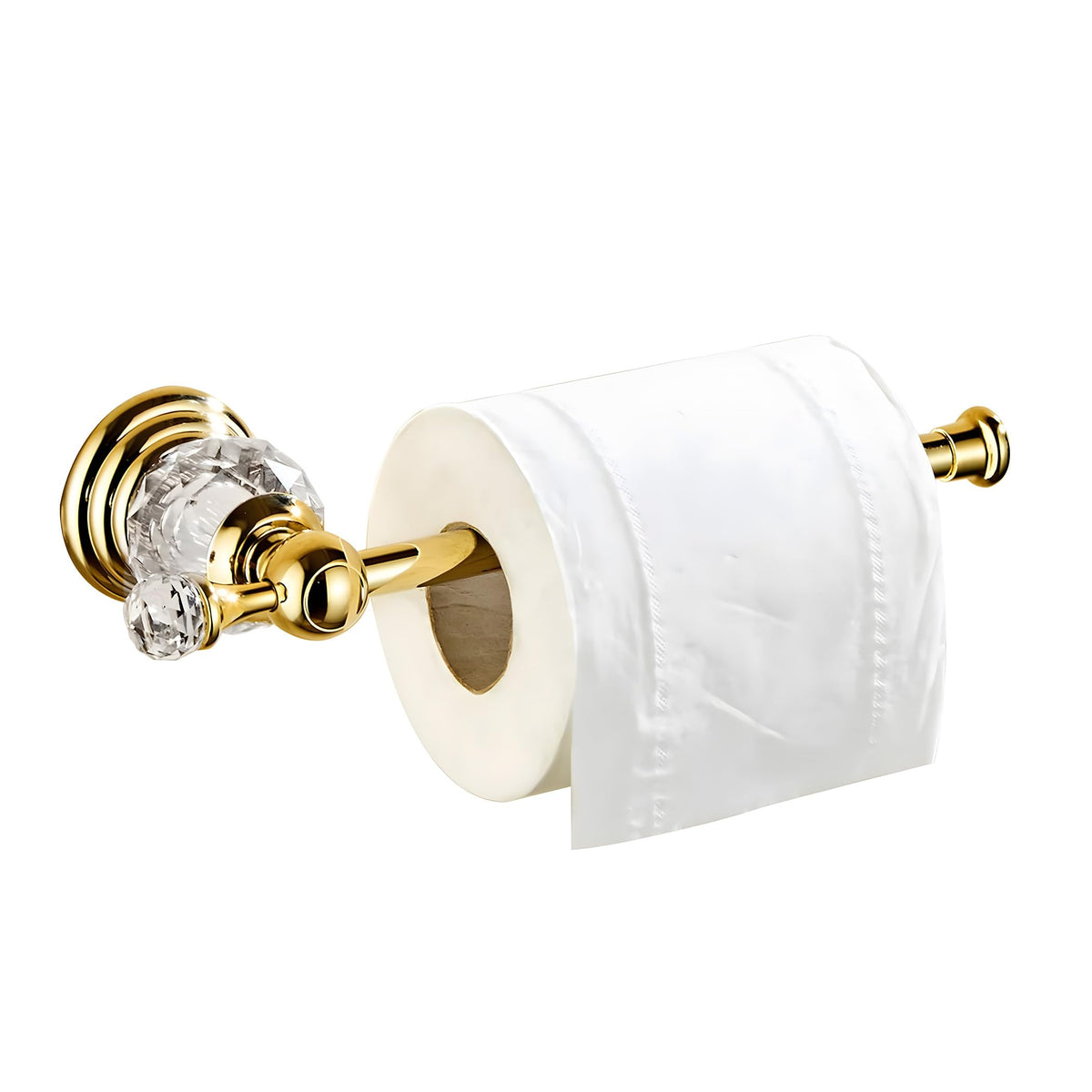 BATHSIR Crystal Toilet Paper Holder, Gold Toilet Roll Holder Modern Bathroom Accessories Zinc Alloy Tissue Hanger Wall Mounted