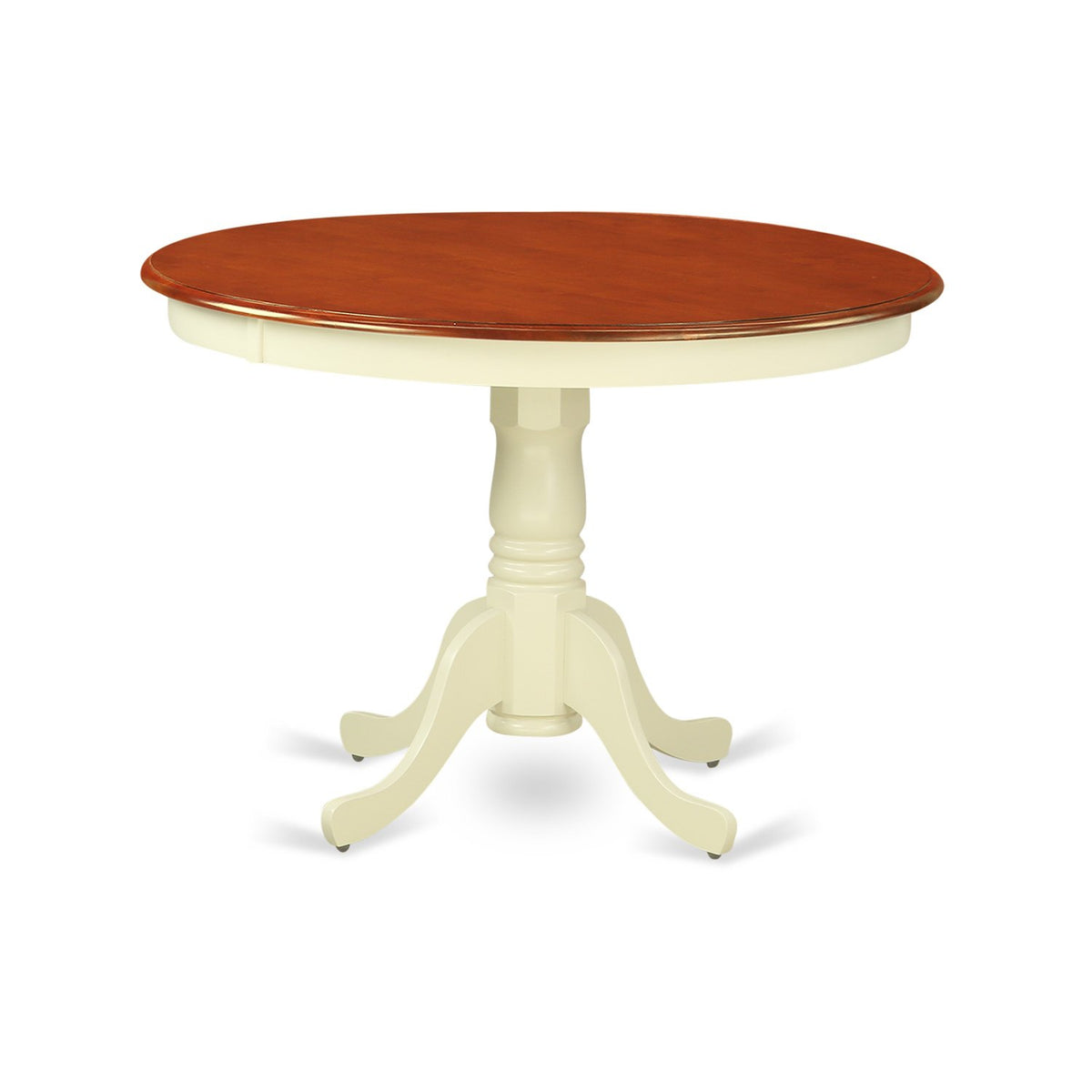 East West Furniture HLDO3-BMK-W 3 Piece Dining Set Contains a Round Dining Room Table with Pedestal and 2 Kitchen Chairs, 42x42 Inch, Buttermilk & Cherry
