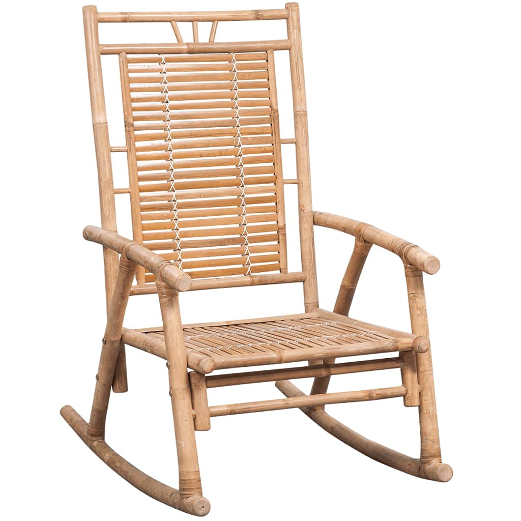 vidaXL Rocking Chair with Cushion Rocking Armchair Outdoor Garden Patio Terrance Backyard Chair Seating Sun Lounger Furniture Bamboo